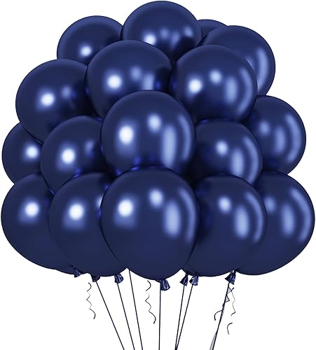 RUBFAC Globos de color azul marino, 50 globos azul oscuro perla de 12 pulgadas, globos de látex gruesos con cinta para cumpleaños, boda, baby