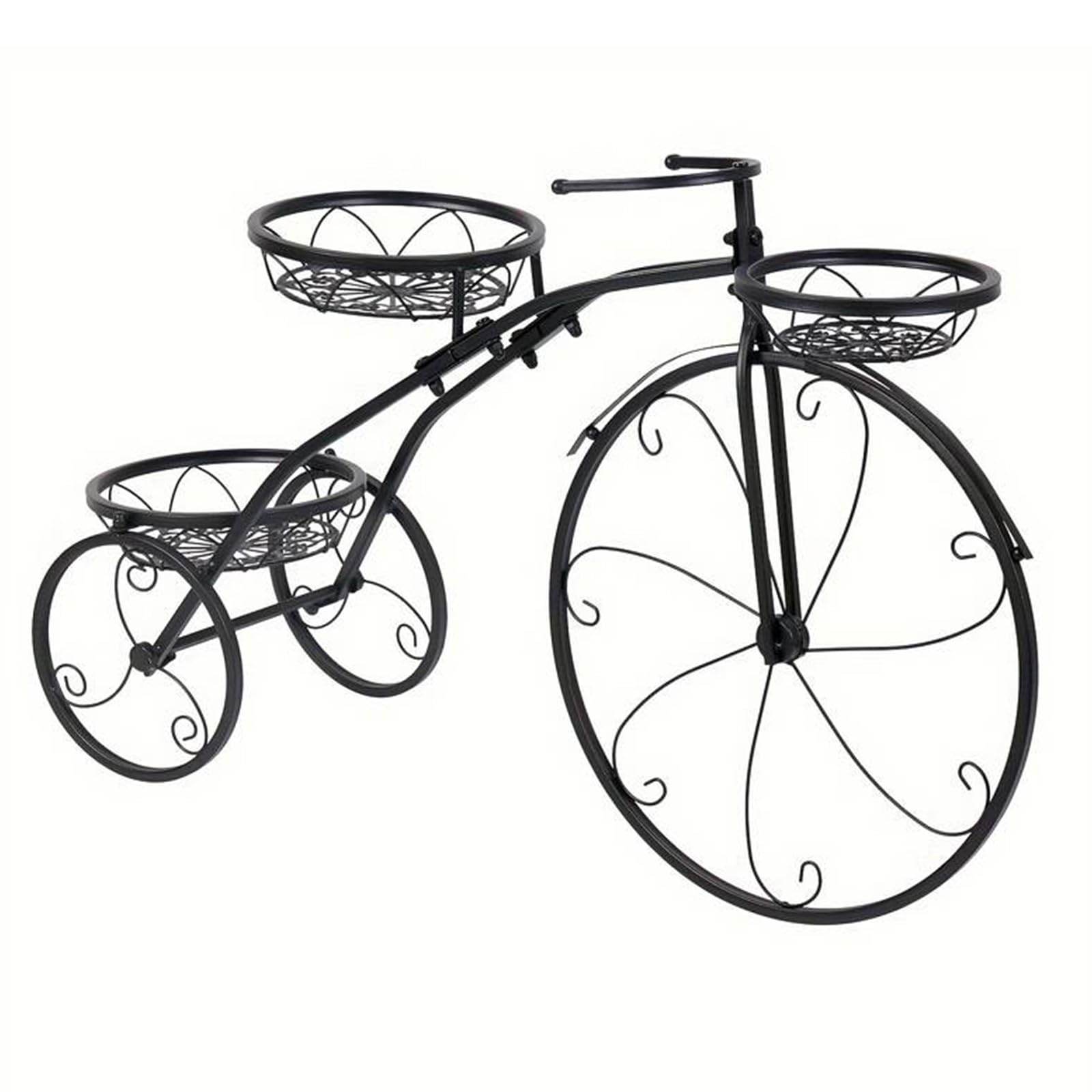 XLDZ Vintage Bicycle Planter Stand With 3 Baskets - Metal Tricycle Design Flower Pot Cart Holder For Outdoor Garden Patio Decor