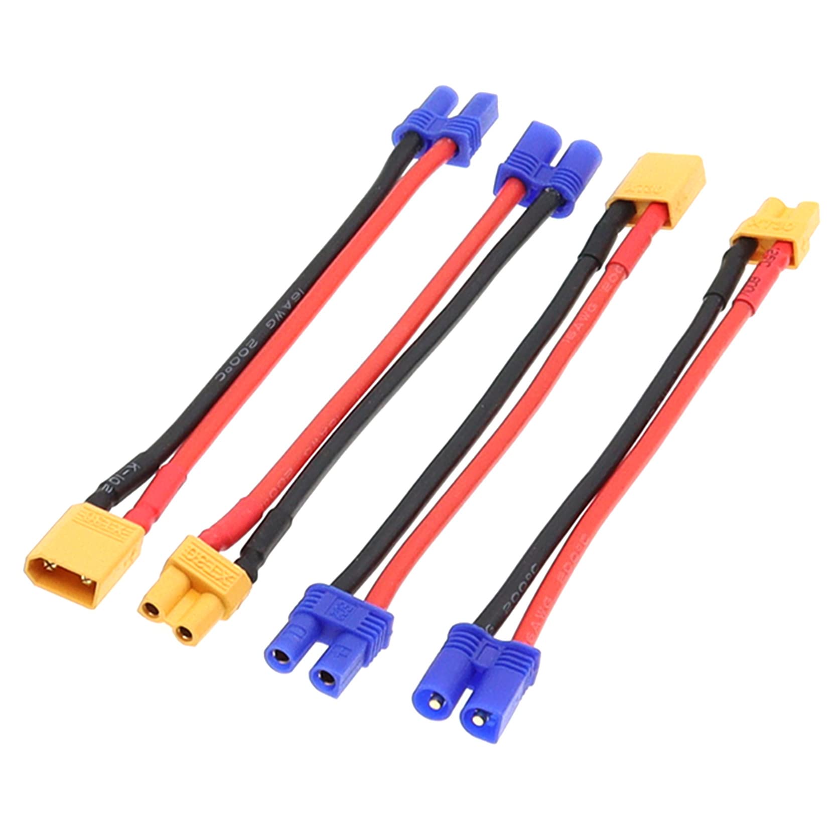 4PCS Male EC2 to Female XT30 and Male XT30 to Female EC2 Adapter Cable (16AWG10cm)