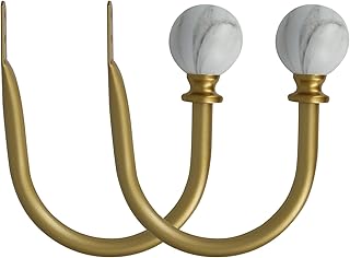 MERIVILLE Set of 2 Decorative White Marble Ball End Window Curtain Holdbacks for Draperies, Royal Gold