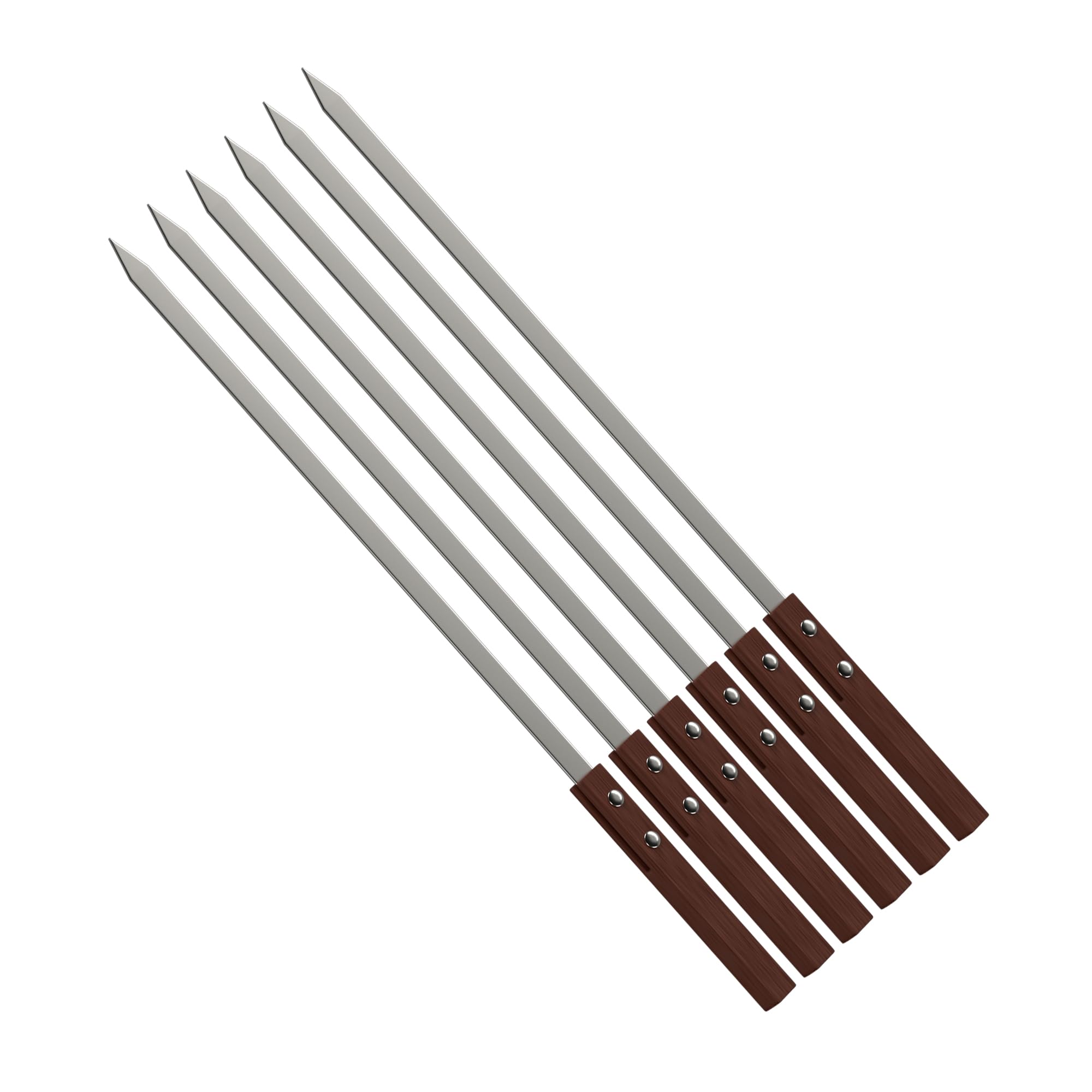 YSAMAX 60CM BBQ Barbecue Skewers with Wooden Handle, Long-Lasting and Easy to Maintain, Rust-Resistant, Non-Deformable, Versatile and Multipurpose Use, (6PCS)