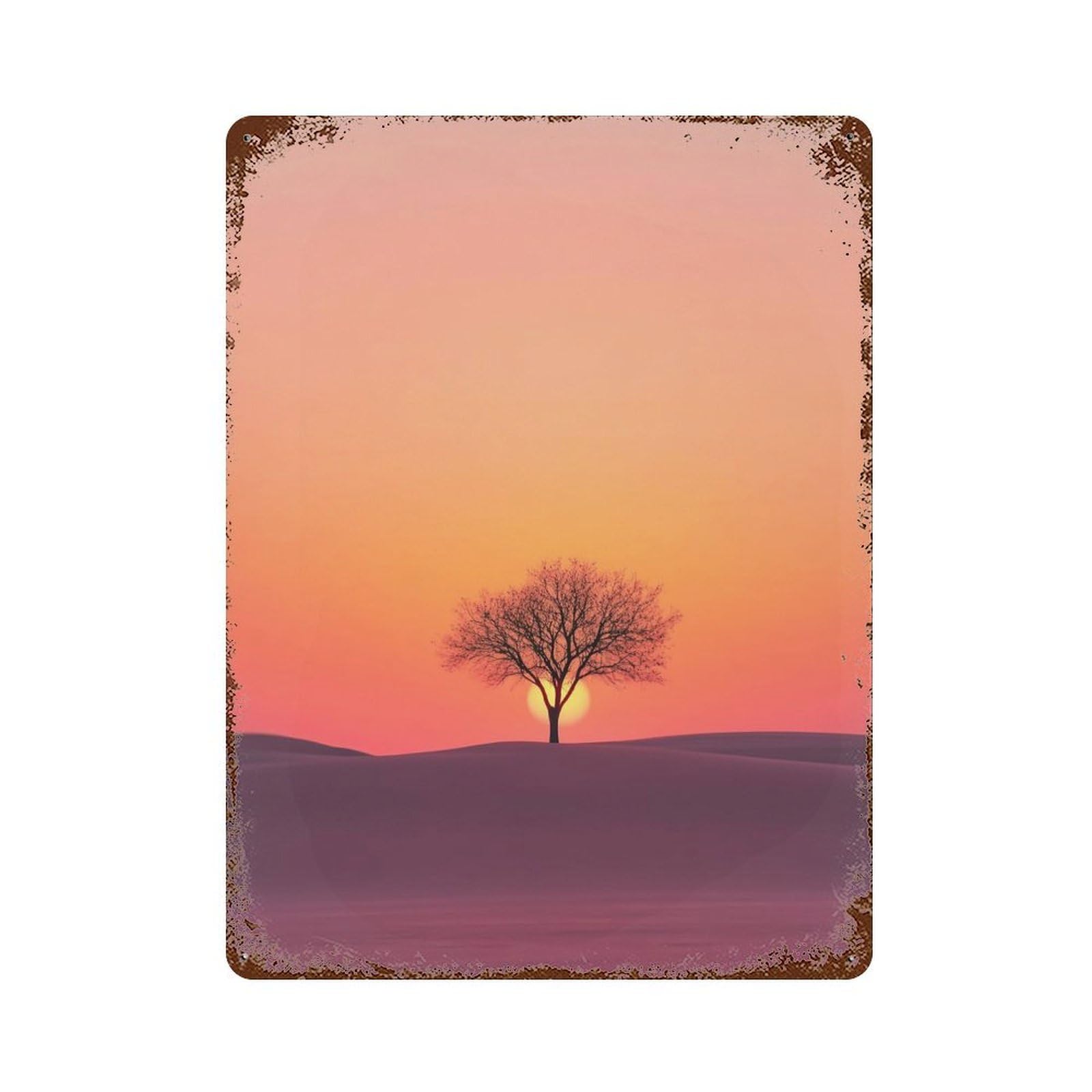 Silhouette Tree Sunset Retro Metal Sign 15.7"x11.8", Classic Wall Plaque for Garage, Pub Or Kitchen