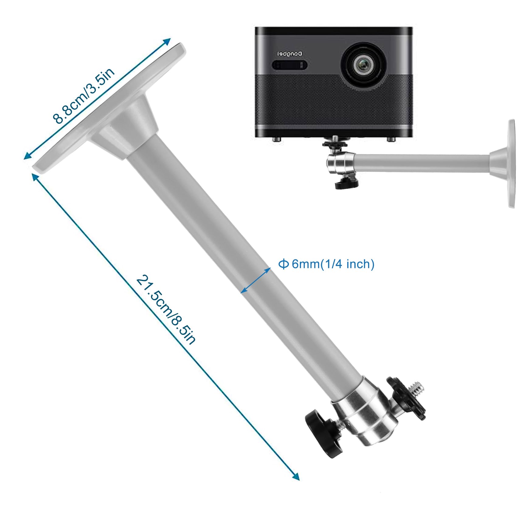 JSMTKJ Mini Supporto a Soffitto Universelle Deckenhalterung für Projektor von Mini 360° drehbar Wand- und Deckenmontage aus Aluminiumlegierung für optimale Projektion