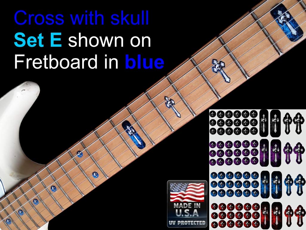 Cross Guitar Fret Markers (84 pc Set) Pick from 3 Sets in Gloss or Satin Finish Vinyl Decals Stickers for Guitar Gibson Harmony Fender ESP Ibanez Jackson Fretboard Markers Inlay (Set E Satin Finish)
