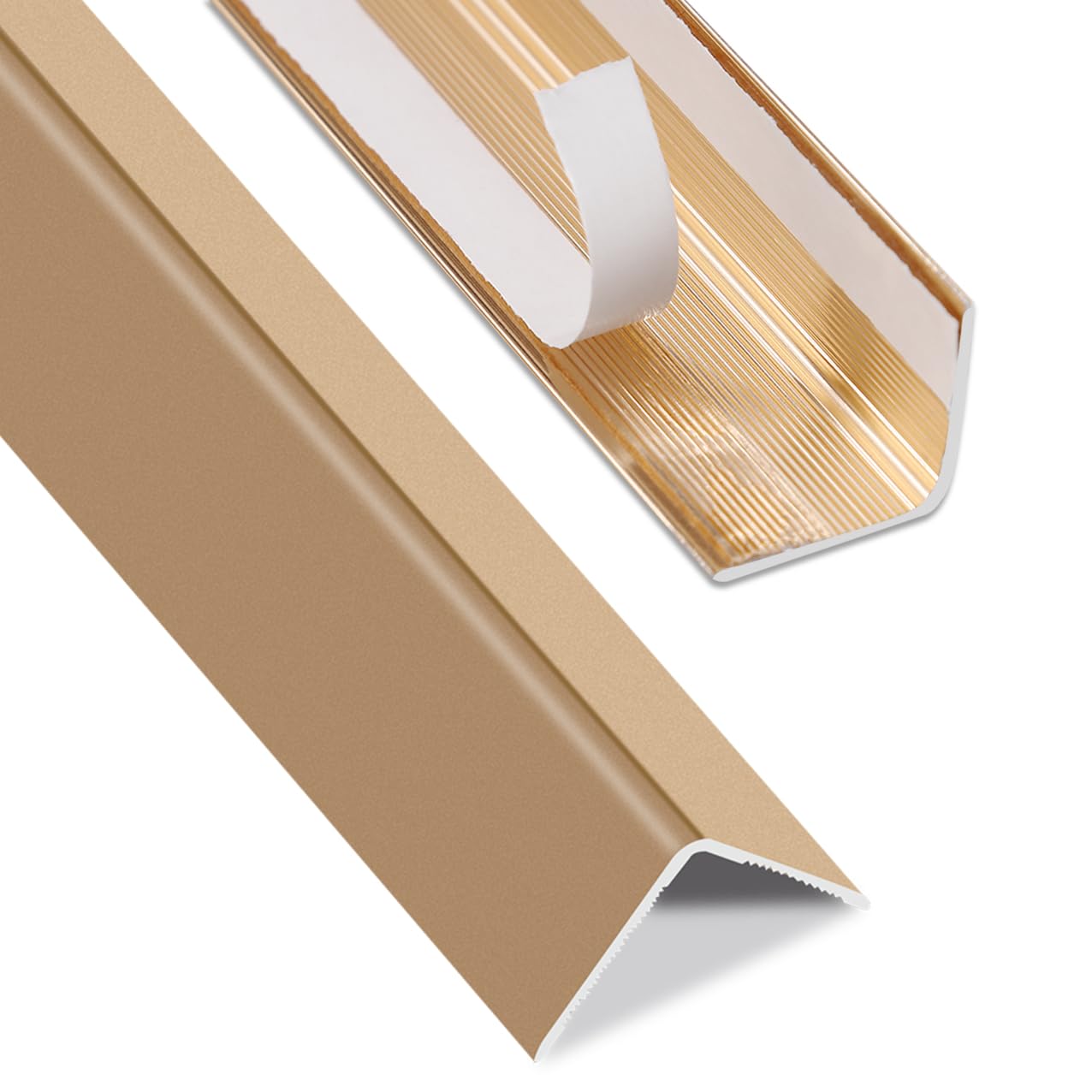 QDYMXUN Aluminum Self Adhesive Wall Corner Guards, Peel and Stick L-Shaped Metal Protector Strips for Door Frame, Furniture Edge and Home Protection (Matte Gold, 4pcs x 51.2''L x 0.8''W)