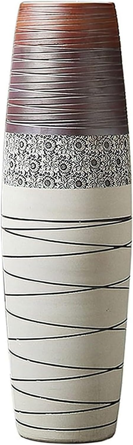 SnamicE Vase Ceramic Flower Vase Tall Floor Vase Stripe Large Floor Ceramic Vase for Home Deocr, Living Room, Office, Entryway, Decorative Twigs and Flowers,25x100cm,