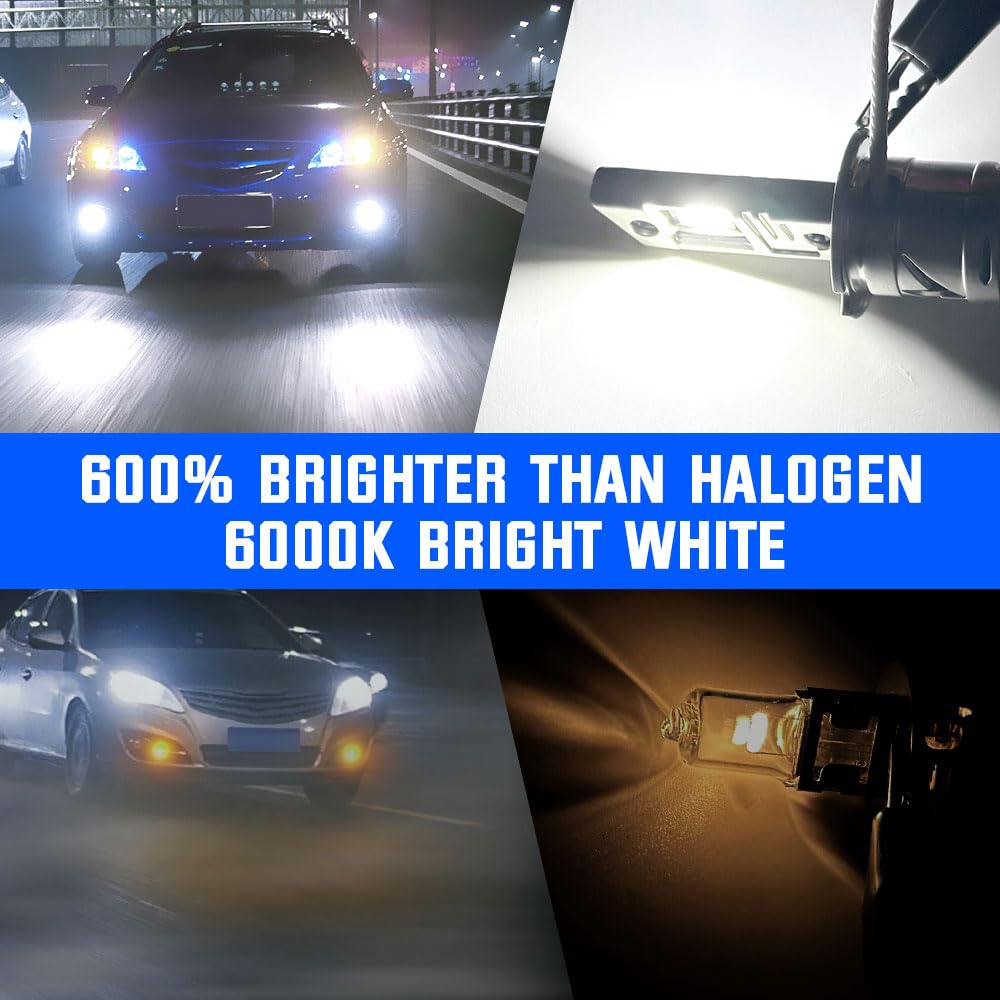 H3 LED Antiniebla Bombilla, Bombilla LED H3 400% Más brillante Plug and Play Mini 80W 6000K H3 LED con Ventilador H3 LED Bombilla para Reemplazo de Antiniebla DRL Faro de Automóvil - 2pcs