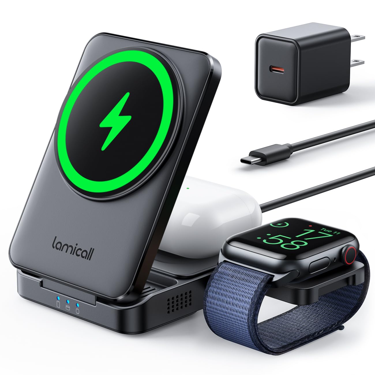 Amazon.co.jp: Lamicall 【Magsafe対応 15W急速】3in1 ワイヤレス 充電