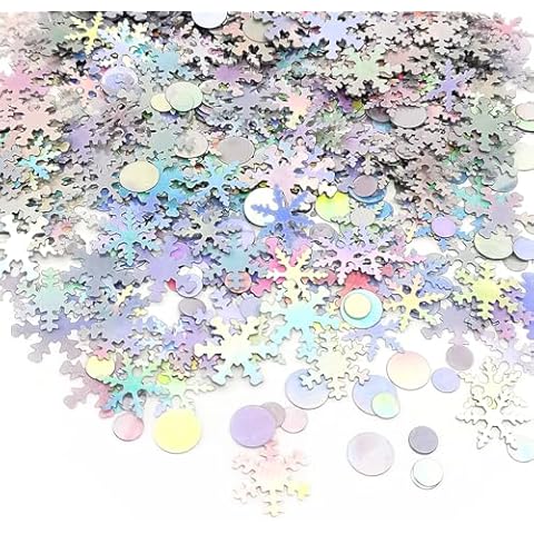 Quacc Laser Silver Snowflakes Confetti Lovely Winter Wedding Confetti Xmas Table Decorations Circles Party Confetti Sequins for Frozen Themed Birthday Party, Gender Reveal (30g, About 900pcs) Cover