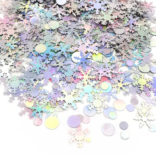 Quacc Laser Silver Snowflakes Confetti Lovely Winter Wedding Confetti Xmas Table Decorations Circles Party Confetti Sequins for Frozen Themed Birthday Party Gender Reveal (30g About 900pcs)