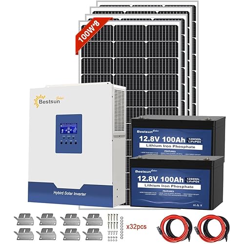 BPS-3000W Solar Power System Complete Kit for Residential-800W Solar Panels Kit, 25.6V 100Ah LiFePO4 Powerwall Storage, and 3KVA 120V Hybrid Inverter with Grid Switching Solar for RV (BPS-3000VA)