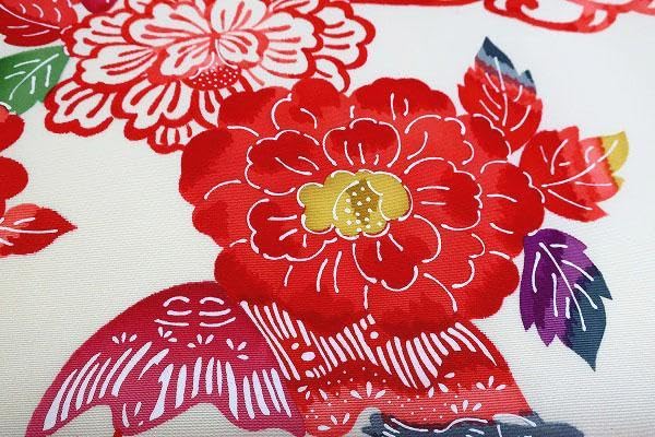 名古屋帯 塩瀬 型染め 薄いクリーム 鳥 花 しみる 長さ3m50cm 正絹