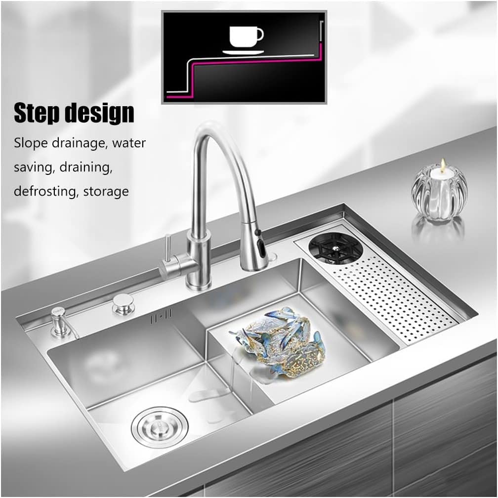 Fregadero de cocina de acero inoxidable con perilla de drenaje y bandeja móvil, kit completo de instalación para estación de trabajo