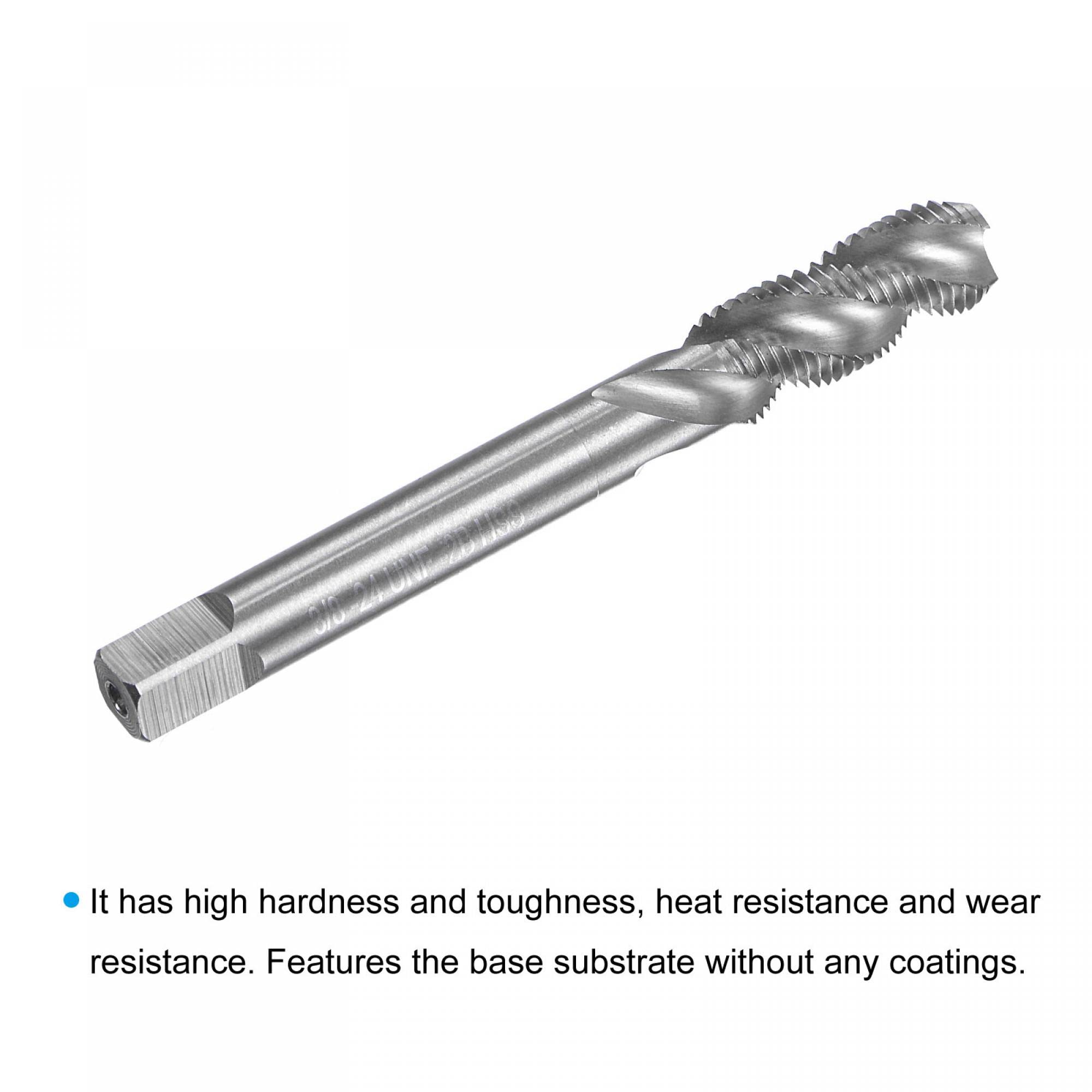 sourcing map Spirale Cannelure Tarauds, 3/8-24 UNF 2B Haute Vitesse Acier (HSS) Sans revêtement Machine Filetage Fraisage Filetage Vis Taraud 3 Cannelures Taraudage Outil