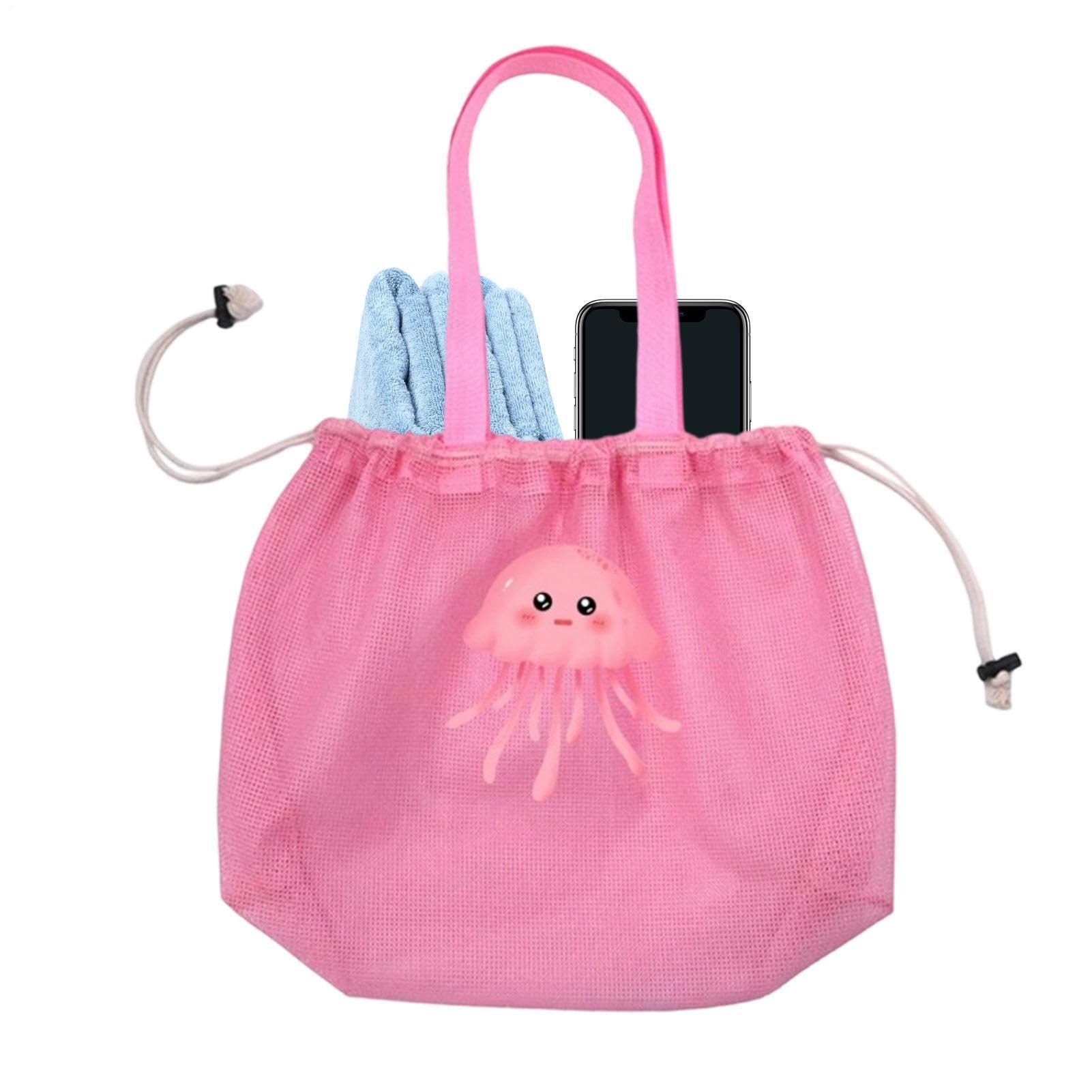 Beach Toy Bag Mesh Sand Toys Holder Tote with Drawstring