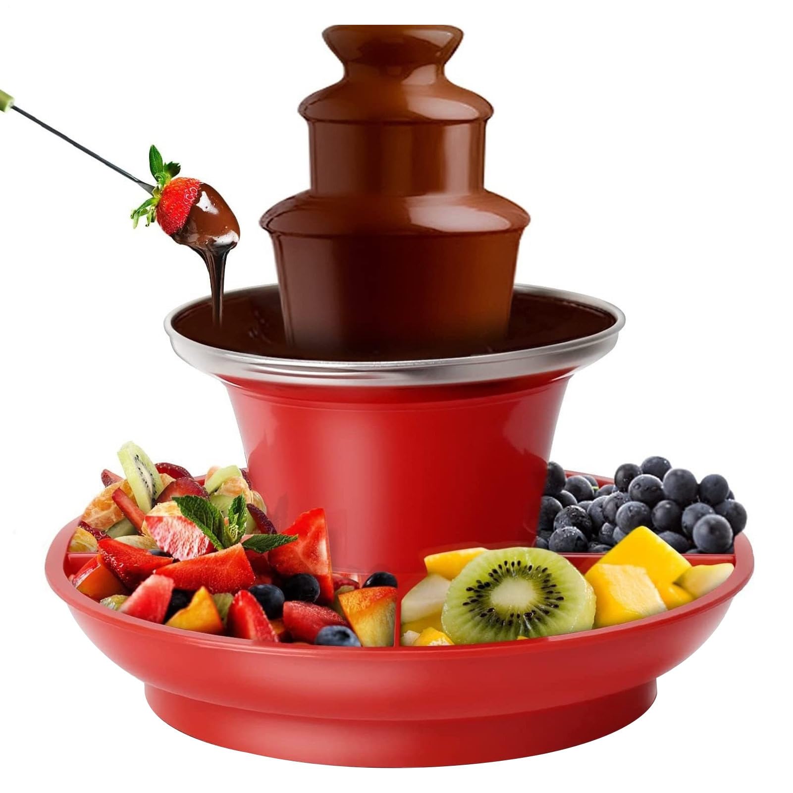 Fontana di cioccolato per feste, dispenser di cioccolato fuso - Torre di fusione automatica del a 3 livelli - Fontana per fonduta di in acciaio inossidabile da 24 cm, strumento d