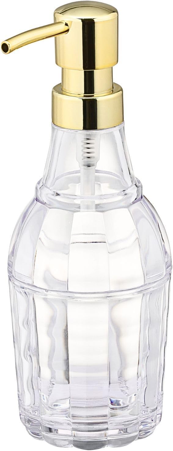 Fluted Acrylic Soap Dispenser for Bathroom and Kitchen, Refillable Hand Soap Dispenser, Dish Soap Pump Bottle with Gold Soap Pump (Clear) 11.8oz