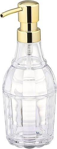 Dispensador de jabón acrílico estriado para baño y cocina, dispensador de jabón de manos recargable, botella con bomba de jabón dorada