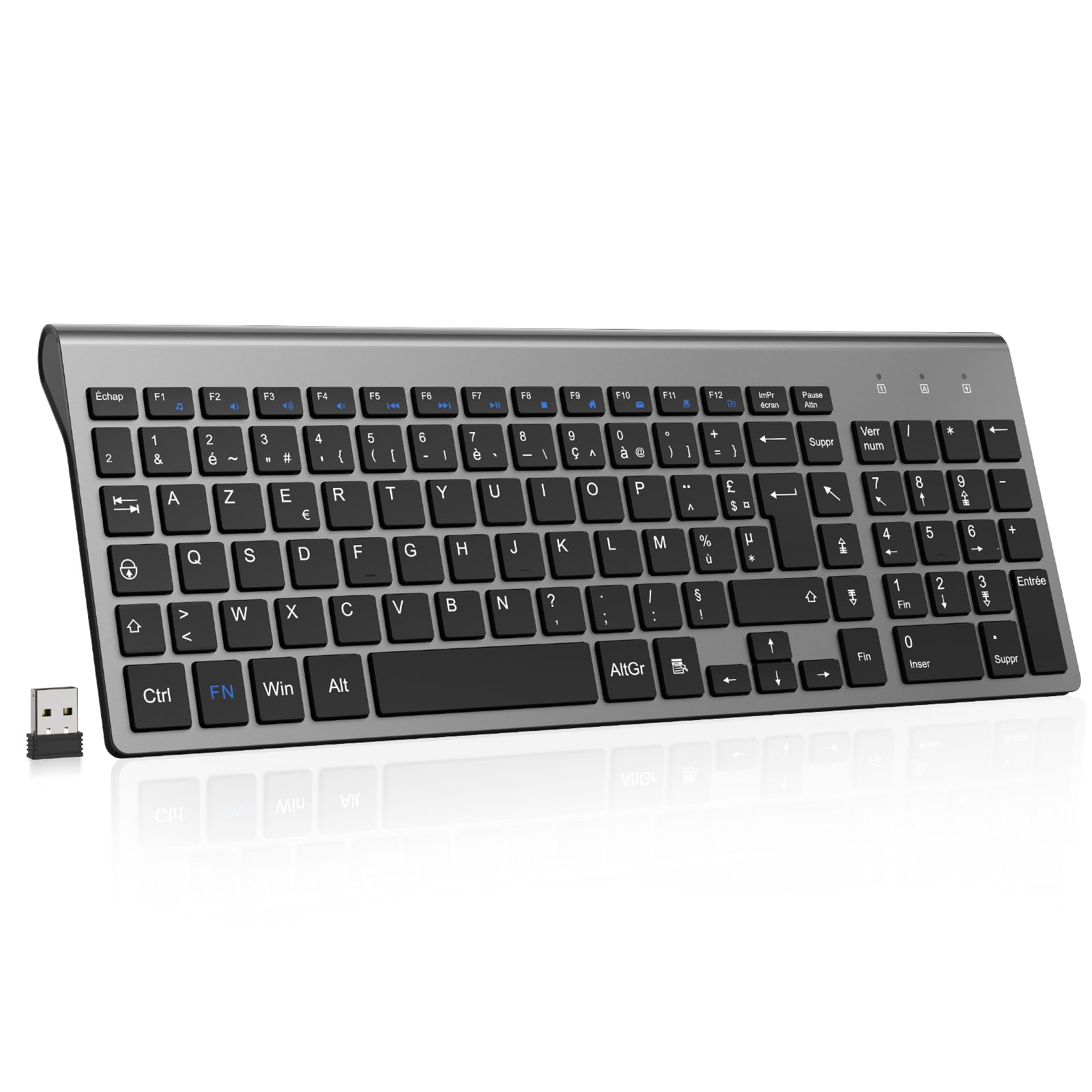 cimetech Clavier sans Fil, Clavier AZERTY Français avec Récepteur Nano USB 2.4GHz Ergonomique Compatible avec Windows/MacOS, Windows PC Laptop - Gris