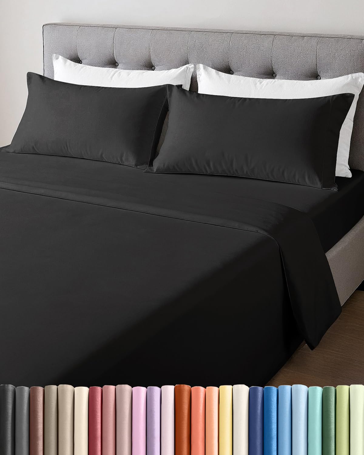 Lightweight 4 Piece Bed Sheet Set Full Size - Cooling Sheets for Hot Sleepers - Soft Breathable Bedding Set w/ 8-16 Inch Deep Pockets - 1 Flat & 1