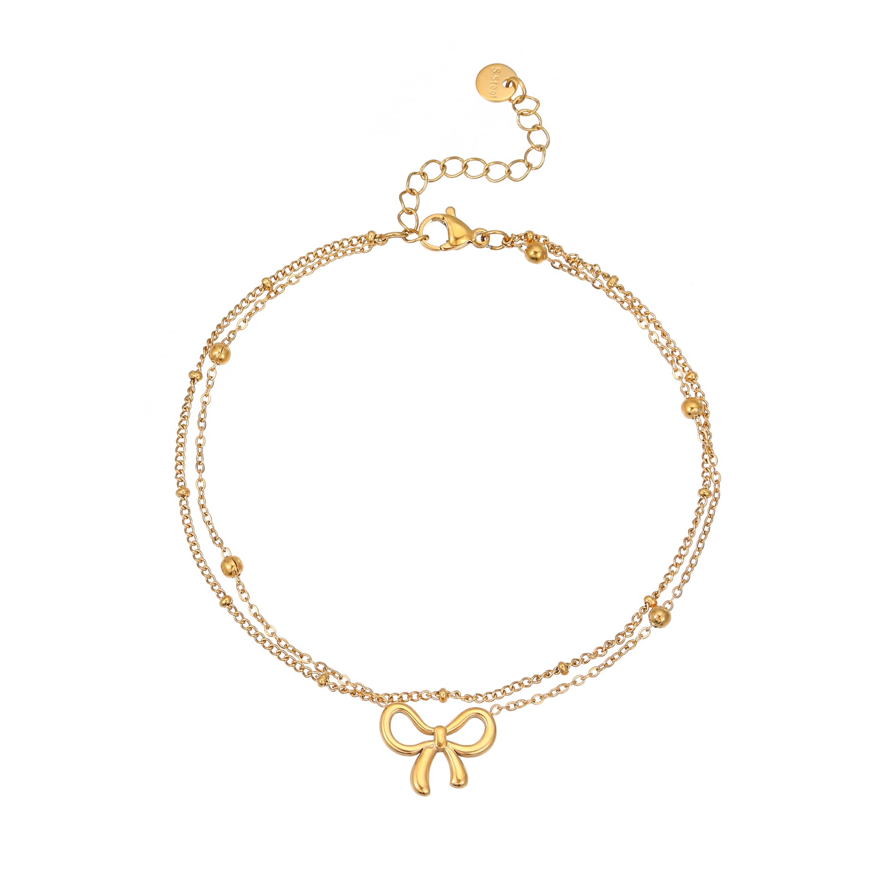 NONAMOIS Cavigliera placcata in oro 18 carati con diamante per le donne impermeabile oro CZ perla Bow Link Chain Cavigliere non si ossidano estate spiaggia gioielli regali