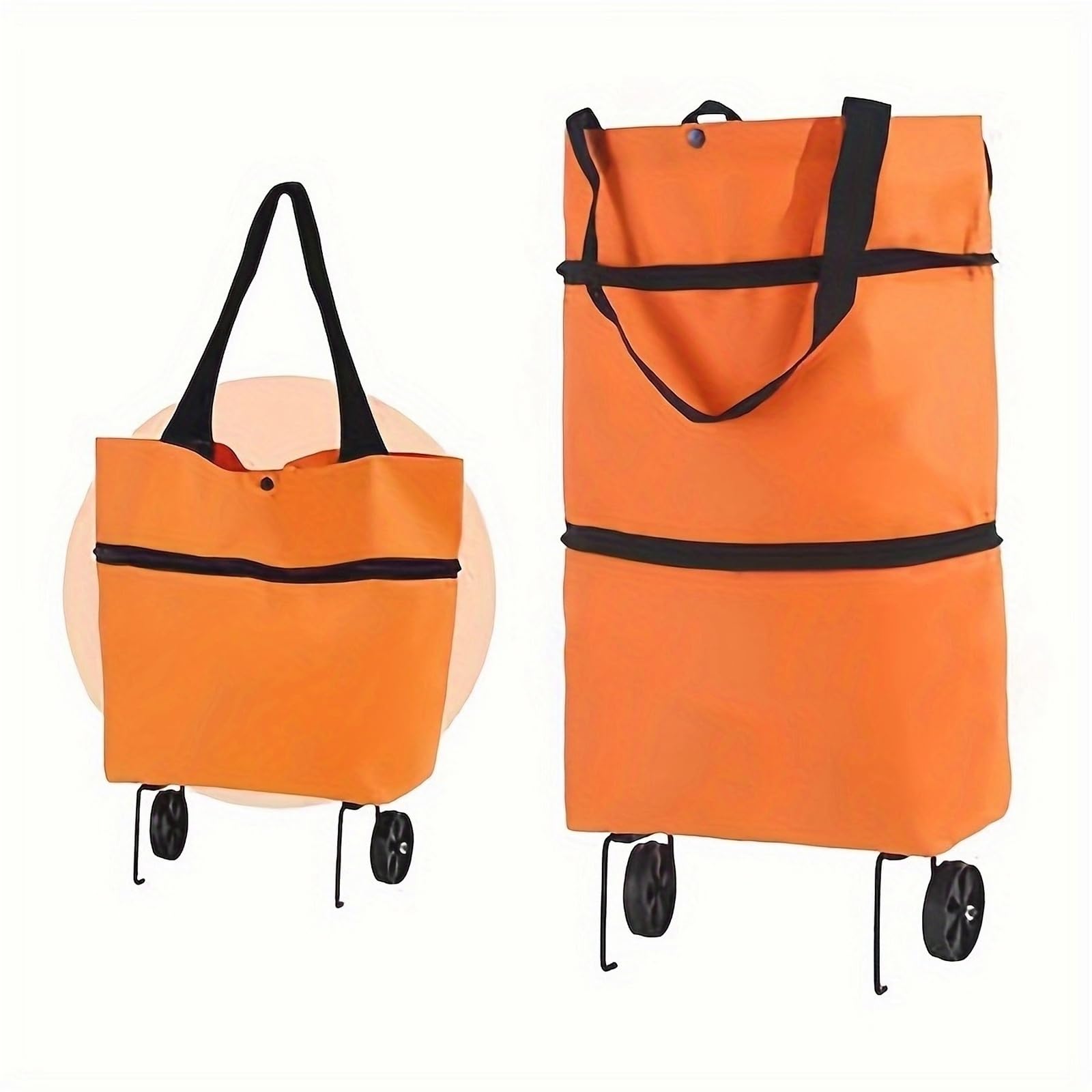 Foldable Shopping Bag with Wheels 1pc Foldable Handbag, Small Trolley Large Supermarket Shopping Bag, Grocery Cart Portable(Orange)