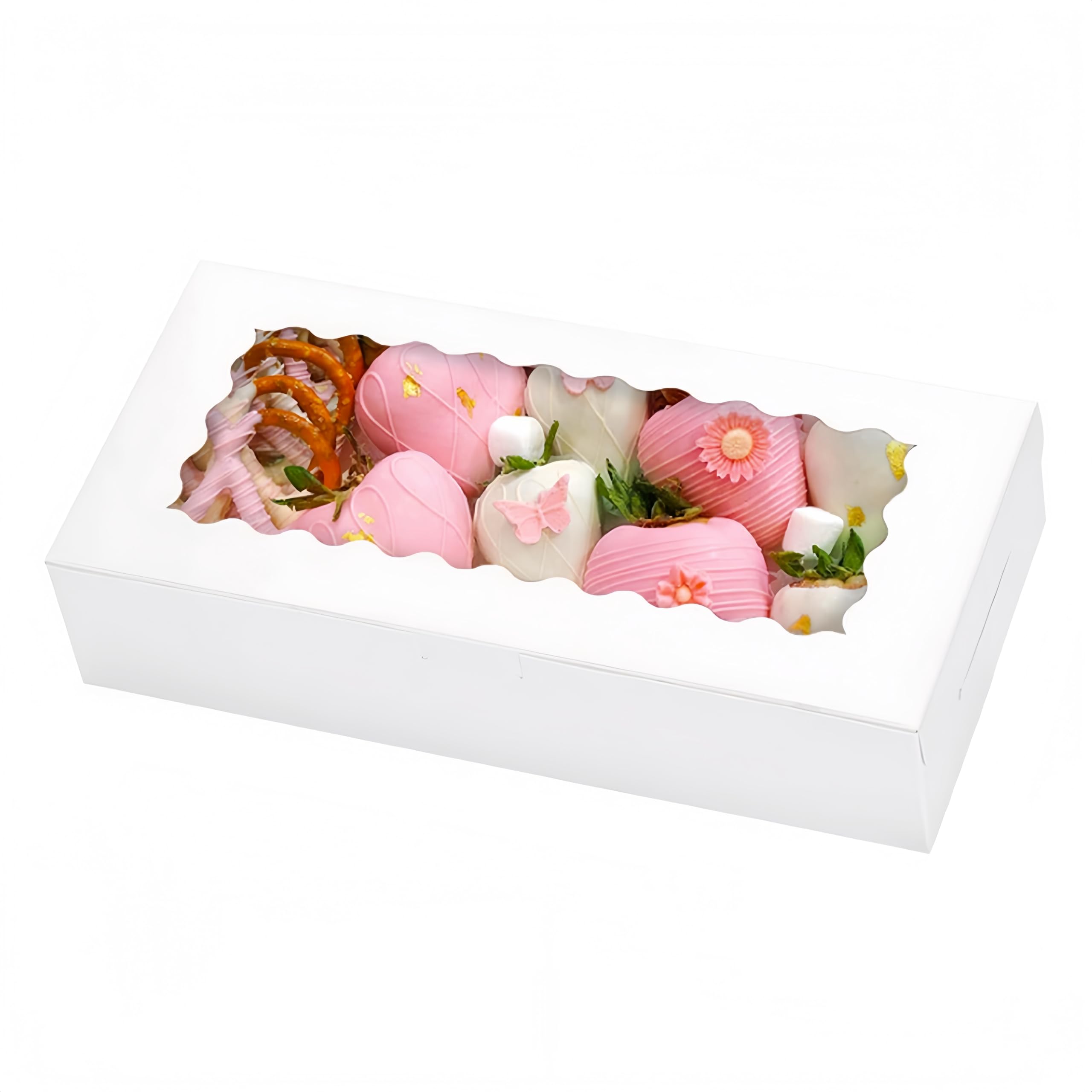 YankMooM 15Pack White Cake Boxes with Window,30 x 14 x 6.5cm Bakery Boxes with Display Christmas Packing Boxes for Cakes Donuts Muffins Macaroon and Gift Packing