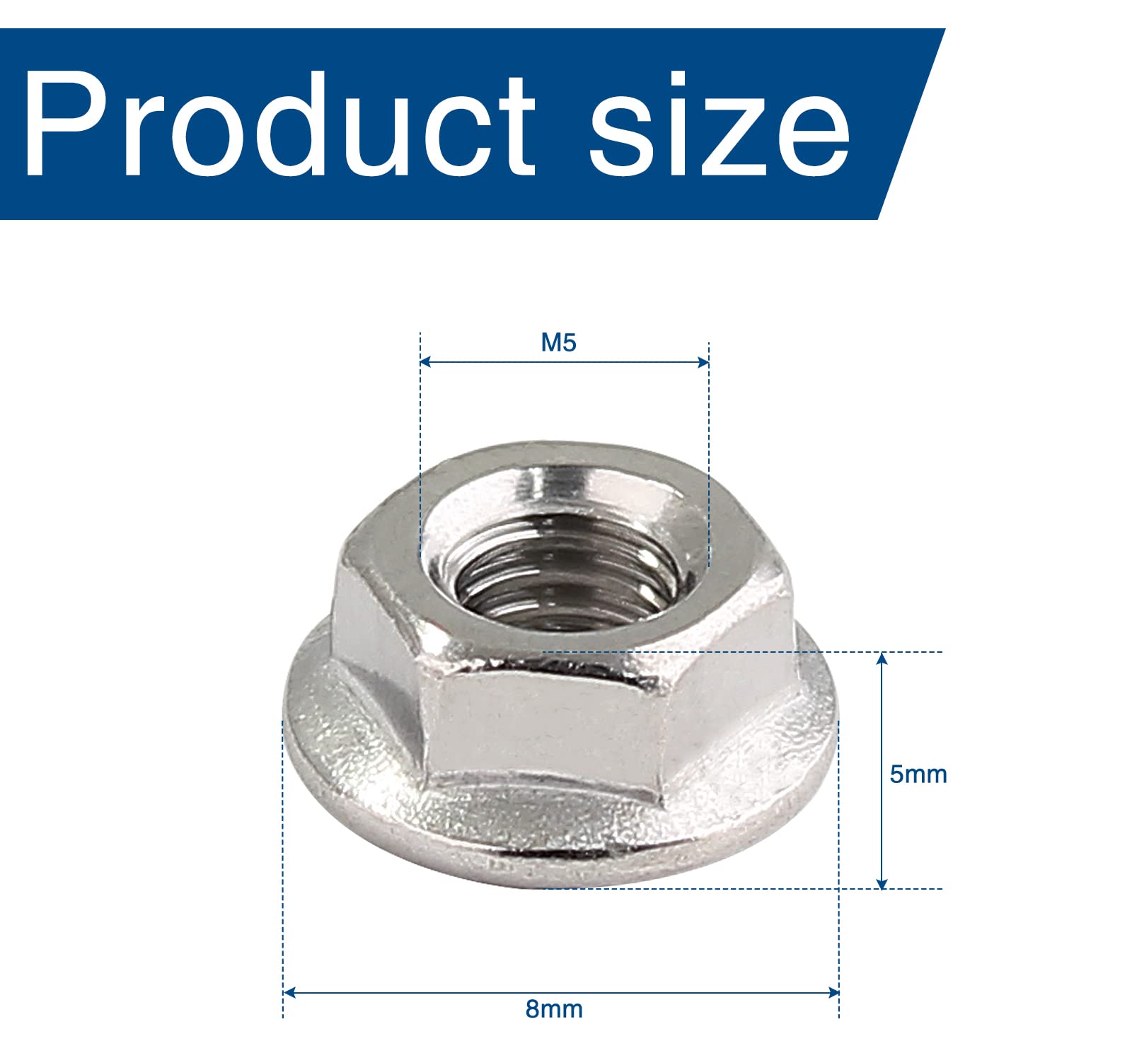 50 Pcs M5x0.8mm Serrated Flange Hex Lock Nuts, 304 Stainless Steel - View #7