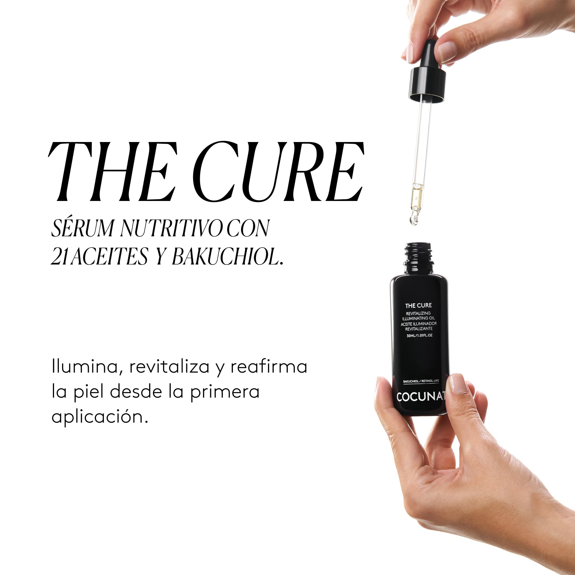 COCUNAT - The Cure - Serum Facial Antiedad - Trabaja Arrugas, Luminosidad y Nutrición - 21 Aceites Esenciales, Antioxidantes, Vitaminas, Ácidos Grasos y Bakuchiol (Retinol-Like) - 30 ml