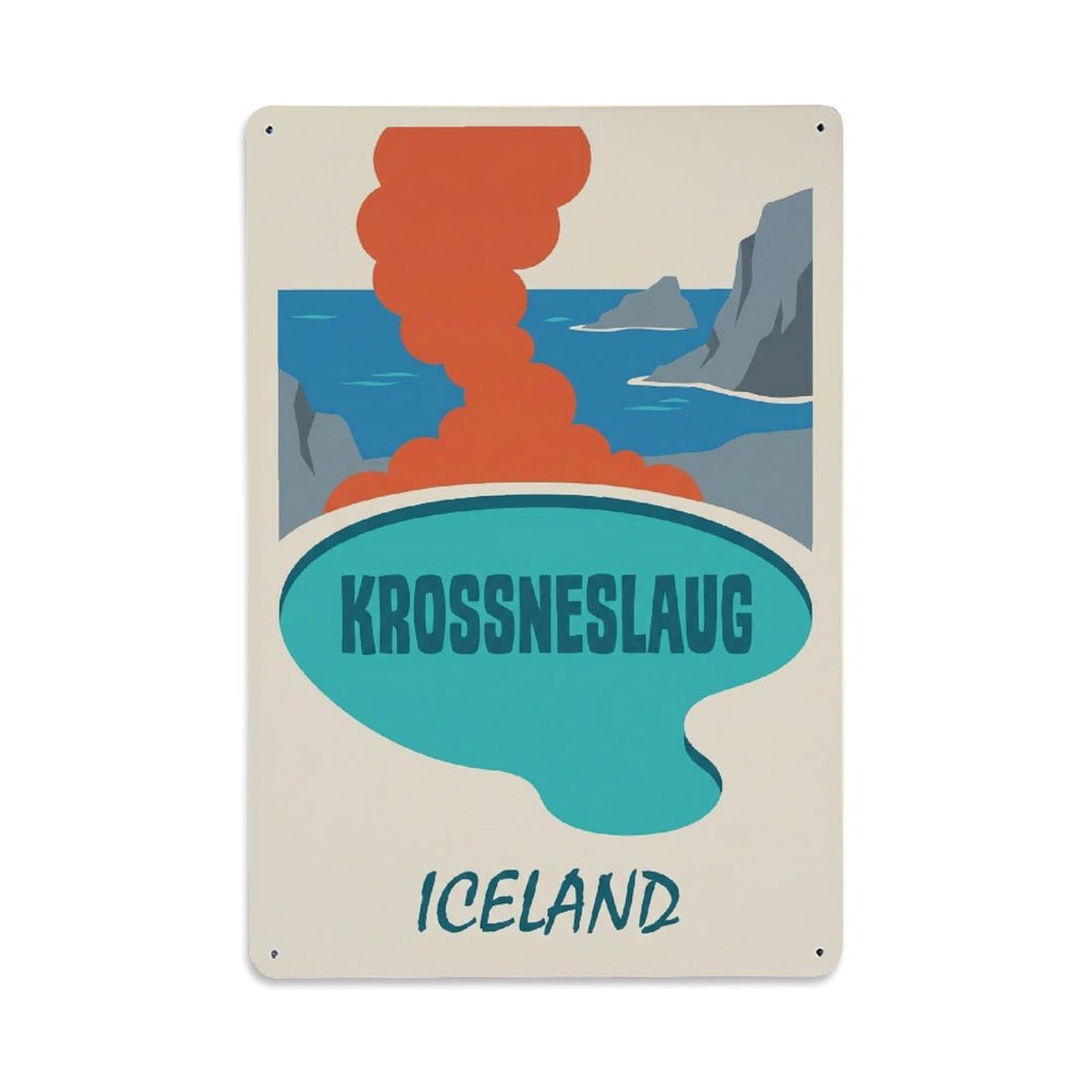 Gead 8X12inch Style Vintage Travel Krossneslaug Iceland Pool Metal Tin Sign