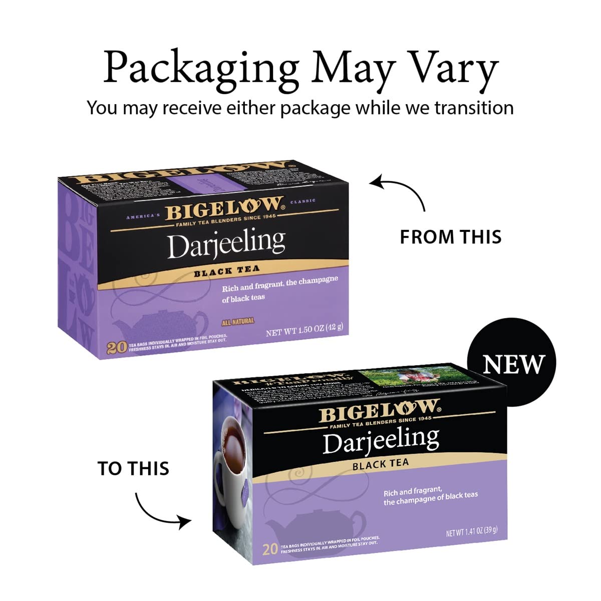 Bigelow Tea Darjeeling Black Tea, Caffeinated, 20 Count (Pack of 6), 120 Total Tea Bags