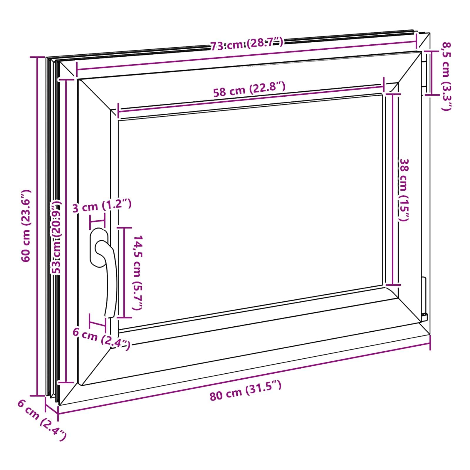 vidaXL Okno piwniczne typu tilt & turn RISOR 80 x 60 cm PVC i szkło