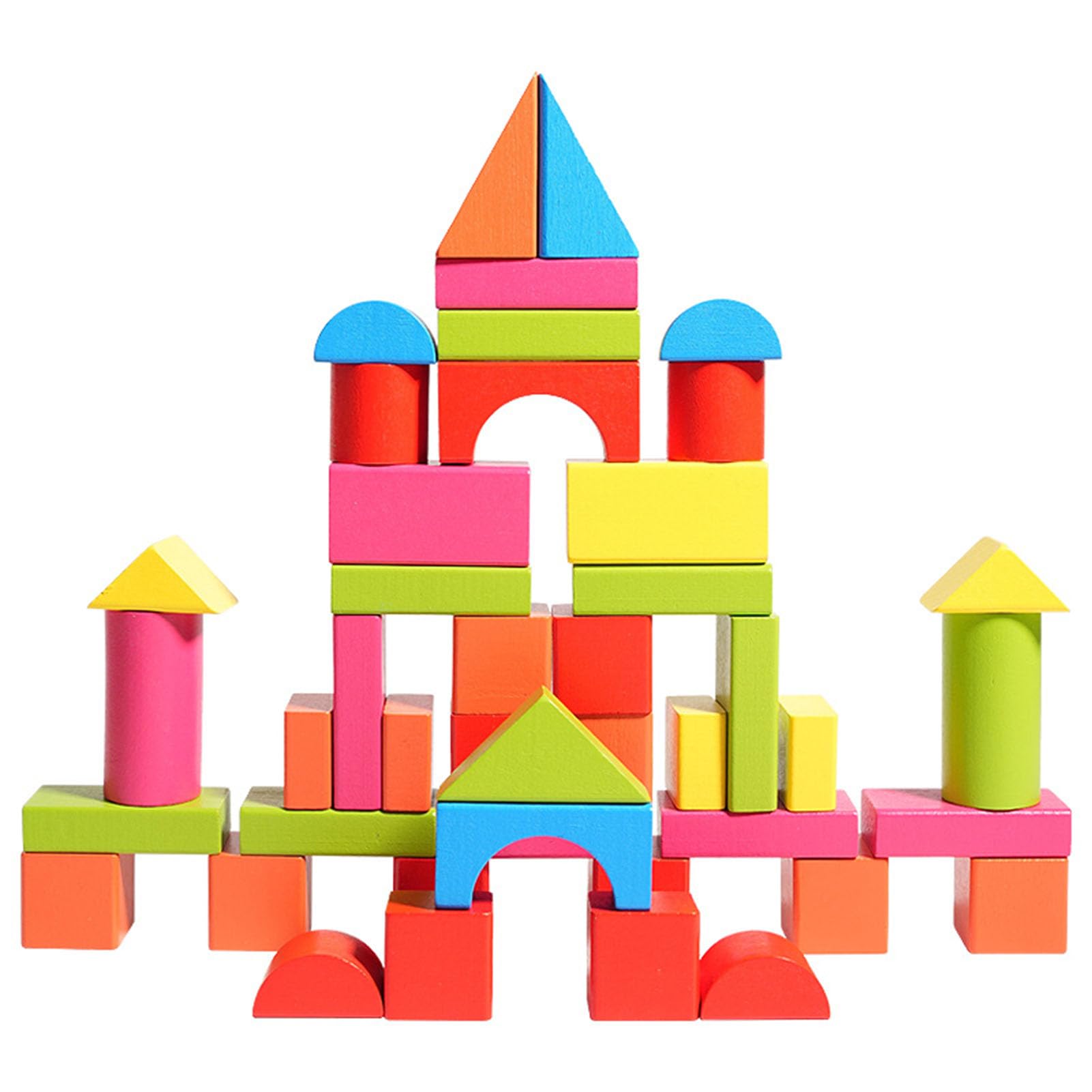 sszxmy Montessori Wooden Building Blocks Set, Large Size Construction Bricks, Preschool STEM Educational Toy,82cs color