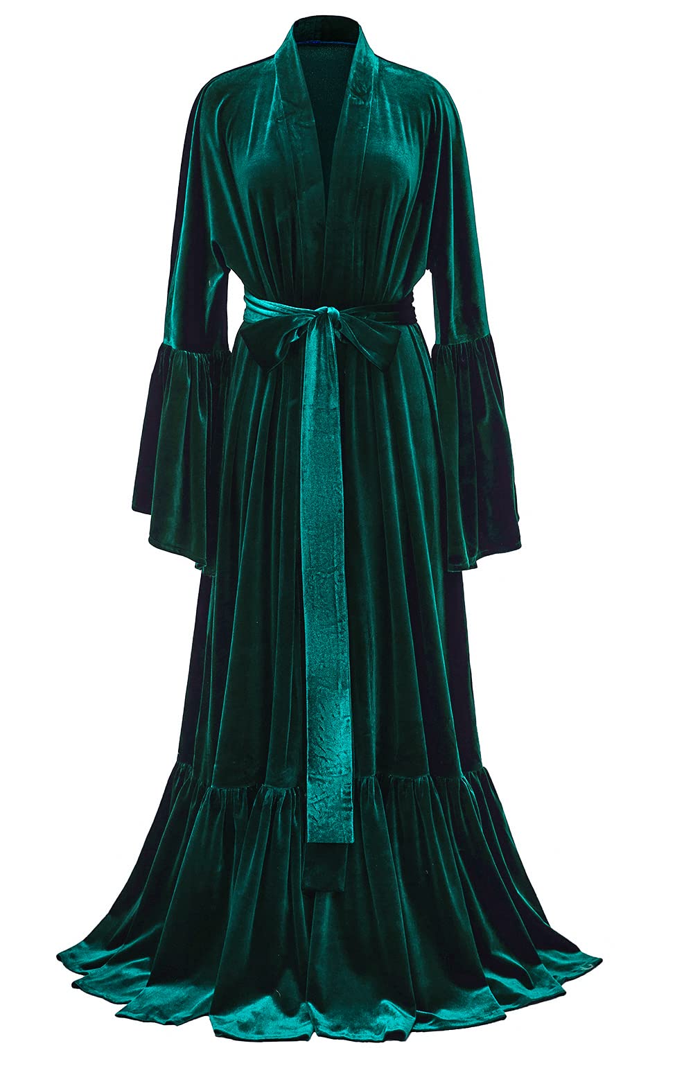 TianzhiheVelvet Bridal Robe Long Flare Sleeves Nightgown Sleepwear Loose Warm Bathgown