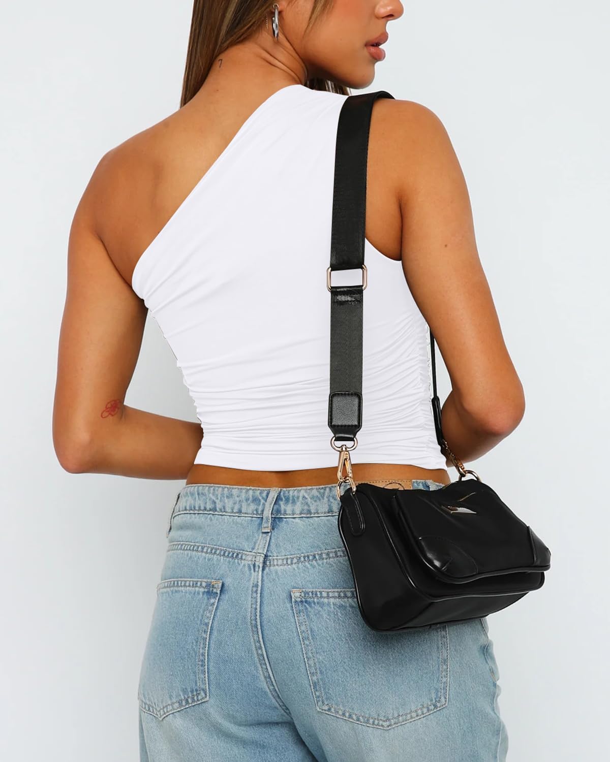 Women's One Shoulder Tank Top Sleeveless Ruched Slim Fit Y2K Basic Going Out Crop Tops - Image 3