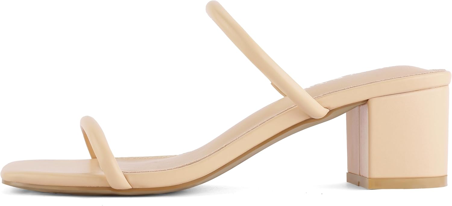 Shoe'N Tale Strappy Heels for Women Square Open Toe Two Strap Low Block Heel Slip on Dressy Sandals Shoes - Image 4