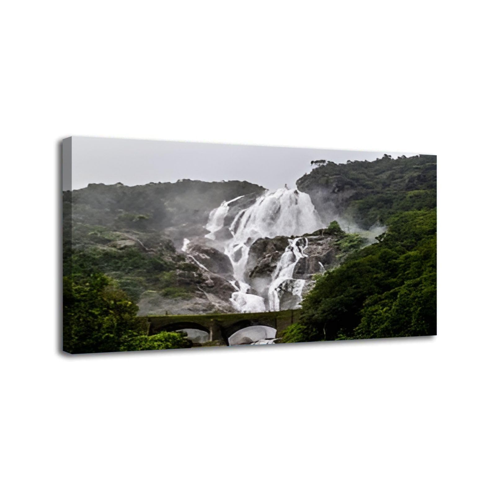 Canvas Wall Art for Office Living Room Bedroom Dudhsagar Waterfall During Bhagwan Mahaveer Wall Art Painting Artwork Wall Decor Framed Wall Art 20"x40"