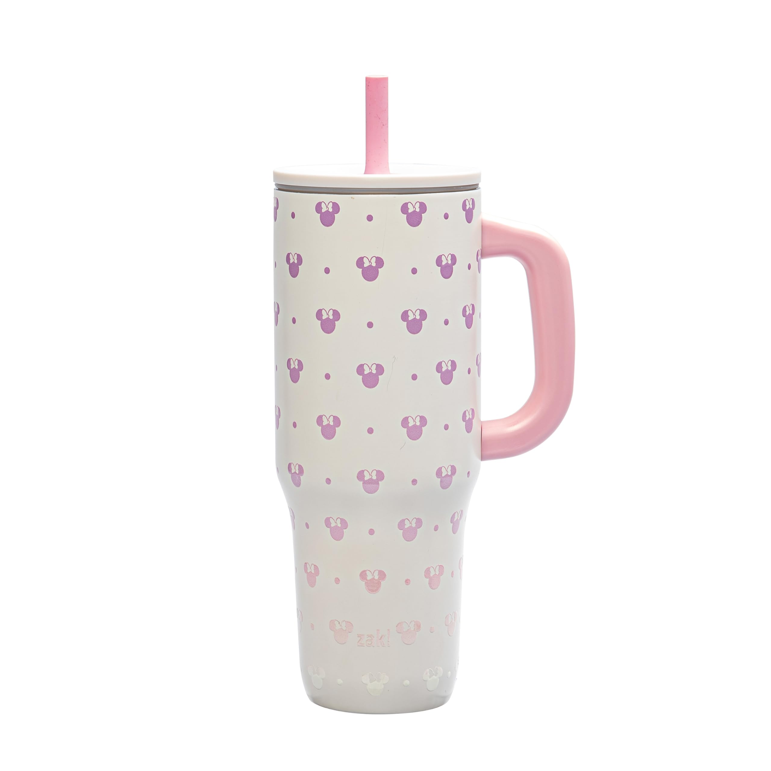 Zak Designs Disney Sutton Travel Tumbler for On the Go or At Home, 40oz Stainless Steel with Vacuum Insulation, Silicone Straw, Carry Handle, and 3D Artwork for Cold Drinks (Minnie Mouse)