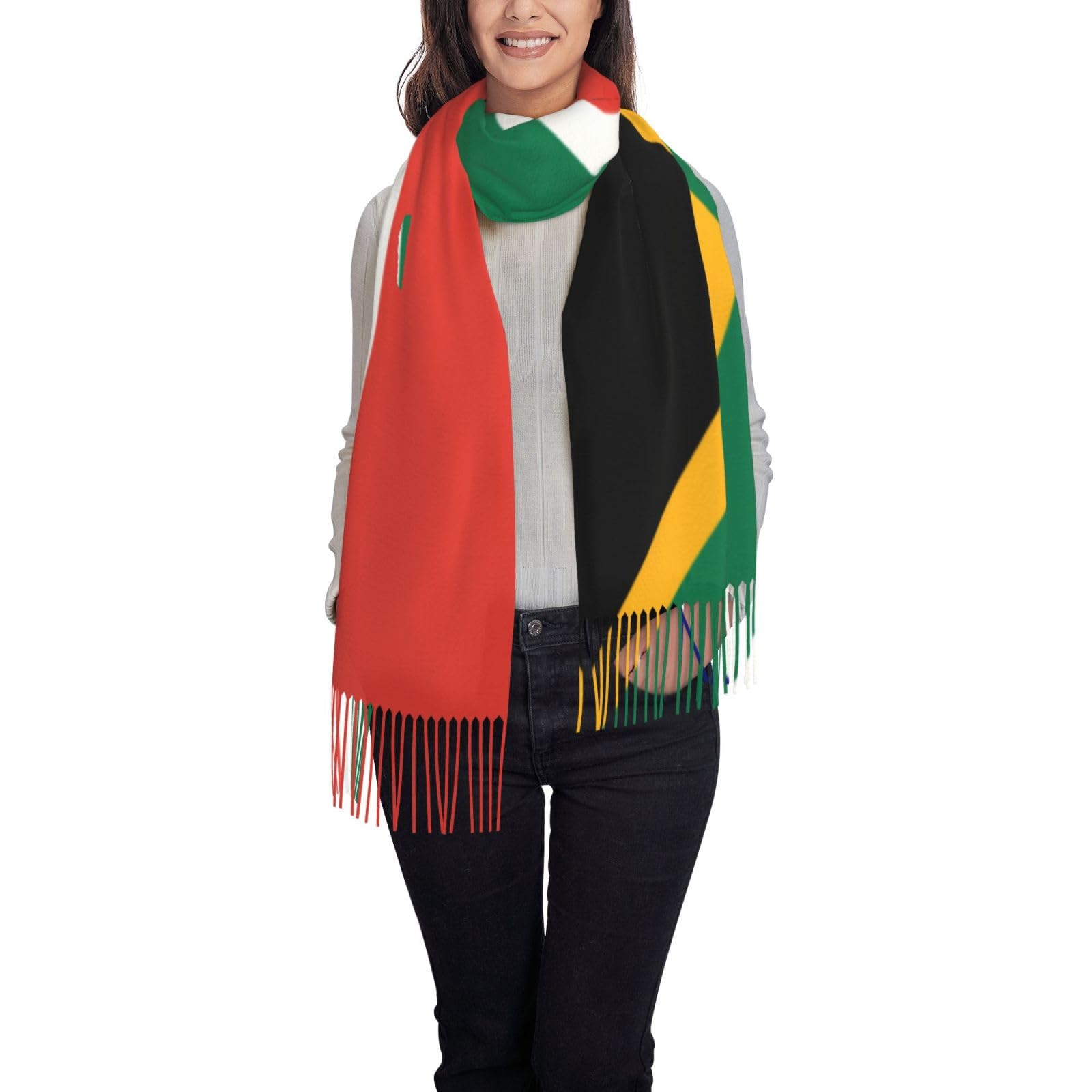South African flag Shawl Wrap Women Reversible Jacquard Pashmina Imitation cashmere with Fringe for Evening, Wedding.