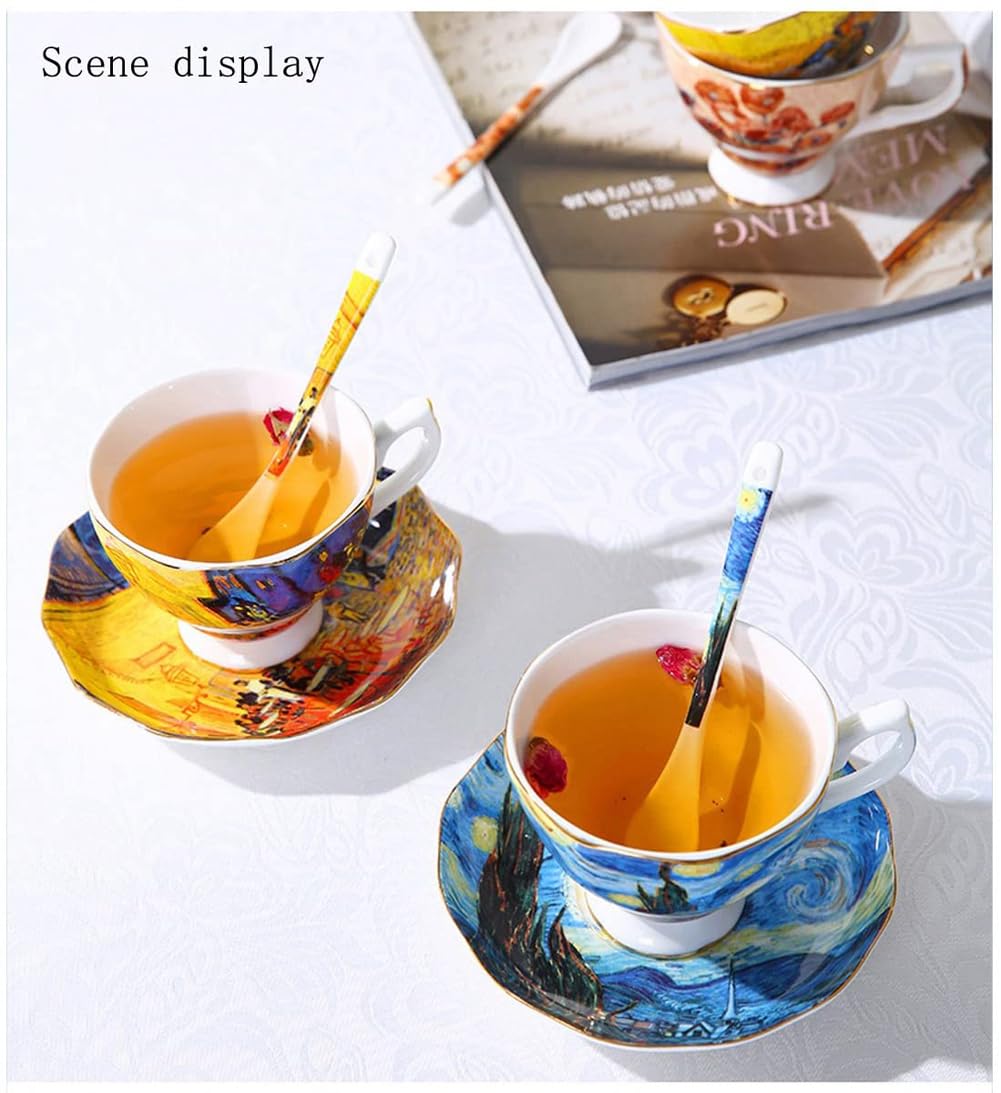 Tazza Da Tè YBK Tech Bone China 400 Ml – Serie Van Gogh 'Fiore Di Albicocco' – Porcellana Artistica - 6