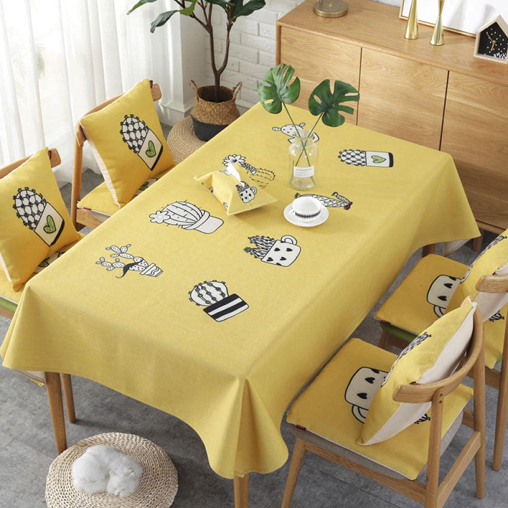 Manteles Antimanchas Estampado De Cactus Amarillo Mantel de Tela Confeccionado Mantel Mesa Rectangular Cuadrado Encerado Mantel a Prueba de Polvo Cocina 140 x 180cm.