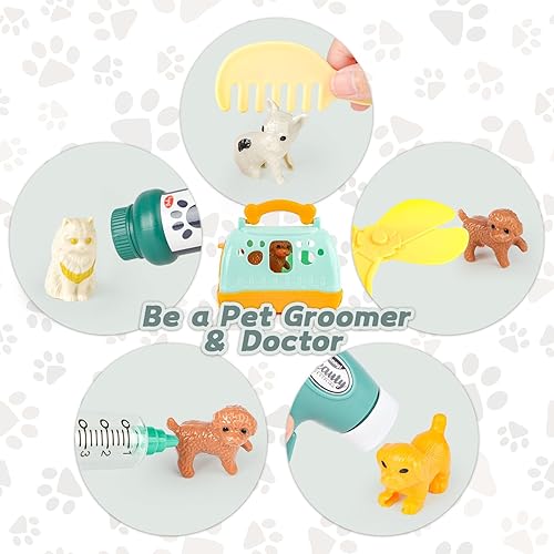 Miniatura 4 de deAO Juego de tienda de mascotas de simulación para niños, juego de caja registradora, tienda con accesorios para cachorros, 43 piezas, juguete STEM