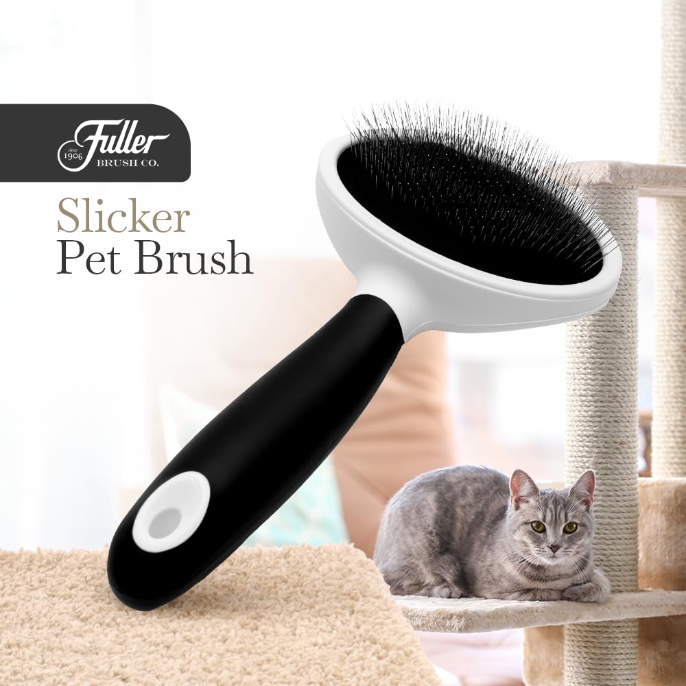 Fuller Brush Slicker Brosse pour animal de compagnie – Fils d'acier fins coudés – Poignée ergonomique caoutchoutée pour plus de confort et de contrôle – Élimine les poils morts et emmêlés – Outil pour