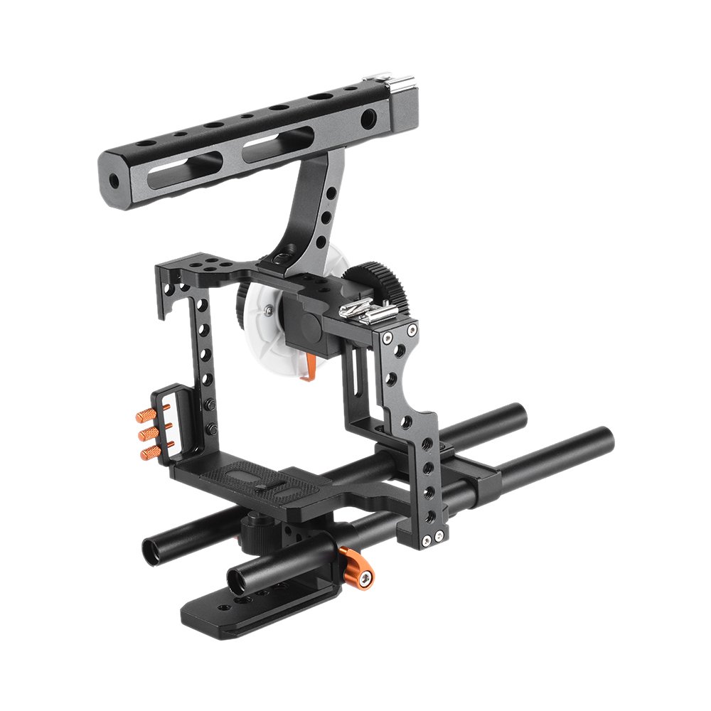 Andoer C500 Camera Rig Aluminiumlegierung Kit mit Kamera Cage, Matte Box+ folgt, Follow Focus+ Handgriff + 15mm Rod, Kamerarecorder Videokäfig Rig Installationssatz Film für Panasonic GH4