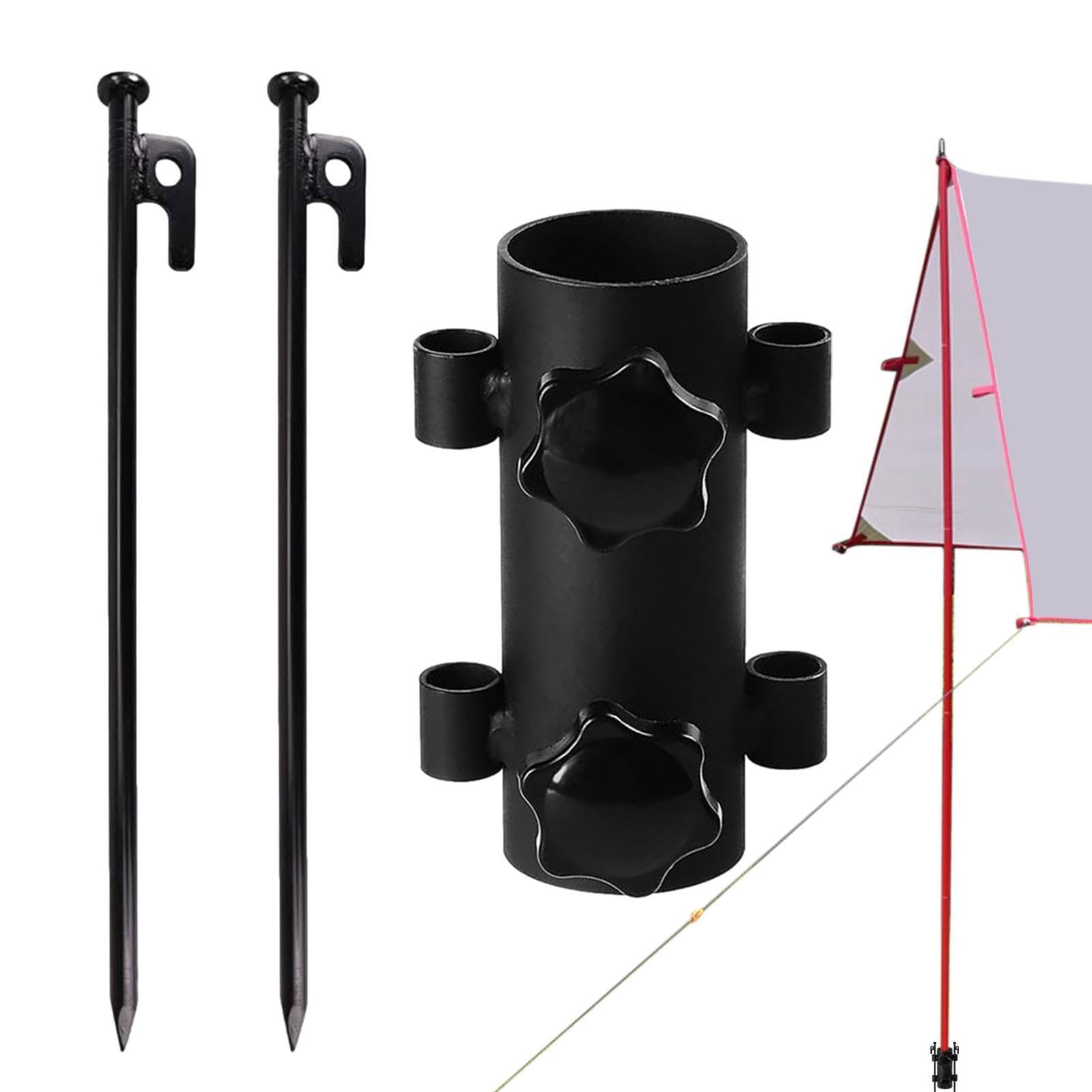 Awning Rod Holder - Canopy Rod Support Holder, Tent Pole Fixer Clamp | Adjustable Windproof Steel Canopy Rod Fixed Tube, Outdoor Awning Rod Holder Tube for Beach Hiking Fishing Picnic