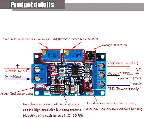 Miniatura 2 de Ximimark Módulo convertidor de corriente a voltaje 0/4-20mA a 0-3.3V 0-5V 0-10V Transmisor de voltaje Conversión de señal Placa de acondicionamiento