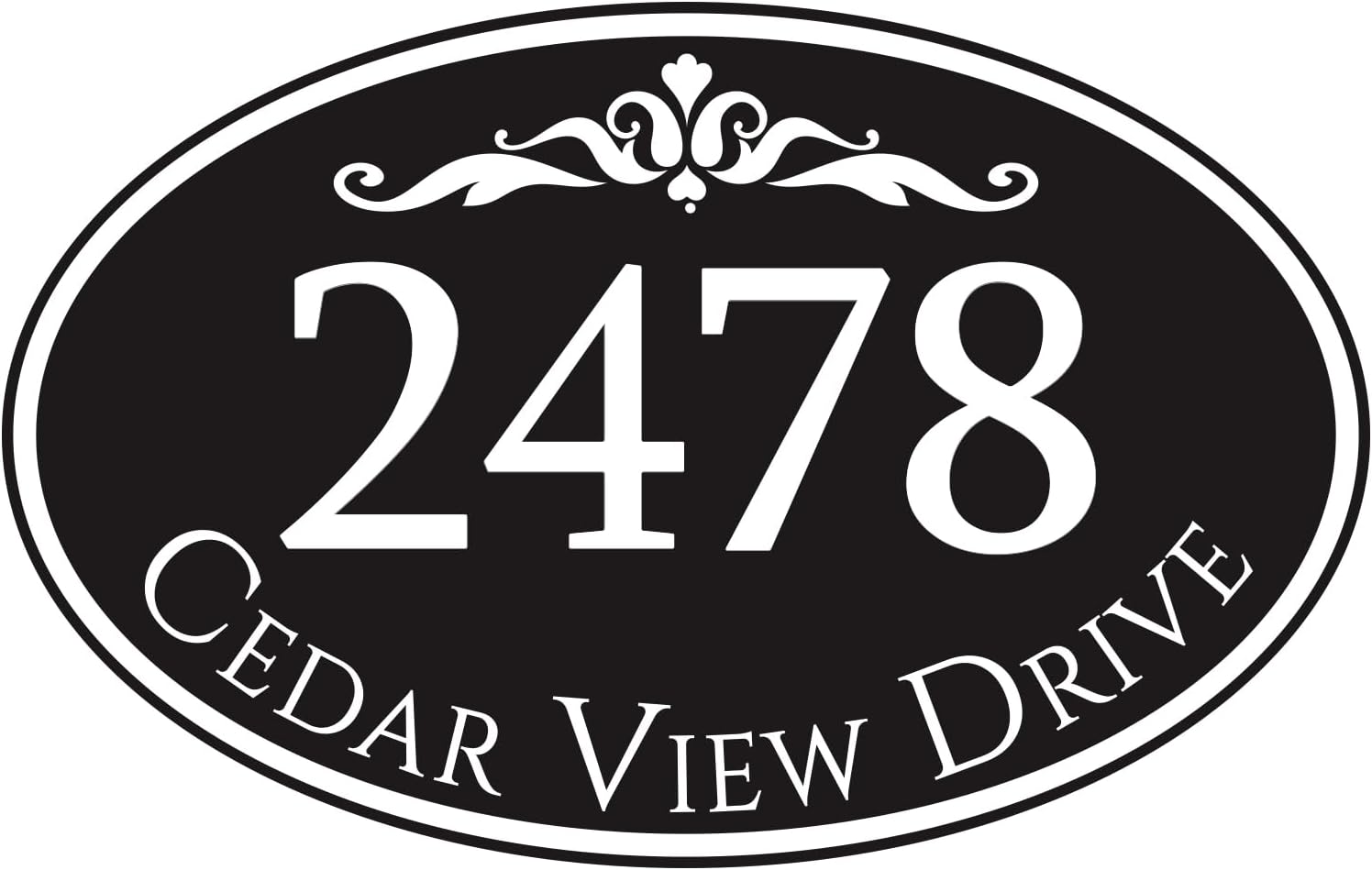 Custom Outdoor House Address Sign, Oval Metal Address Plaque, 12" x 7.48" Personalized House Number, Customizable Street Name, Reflective Option, Multiple Color (02)