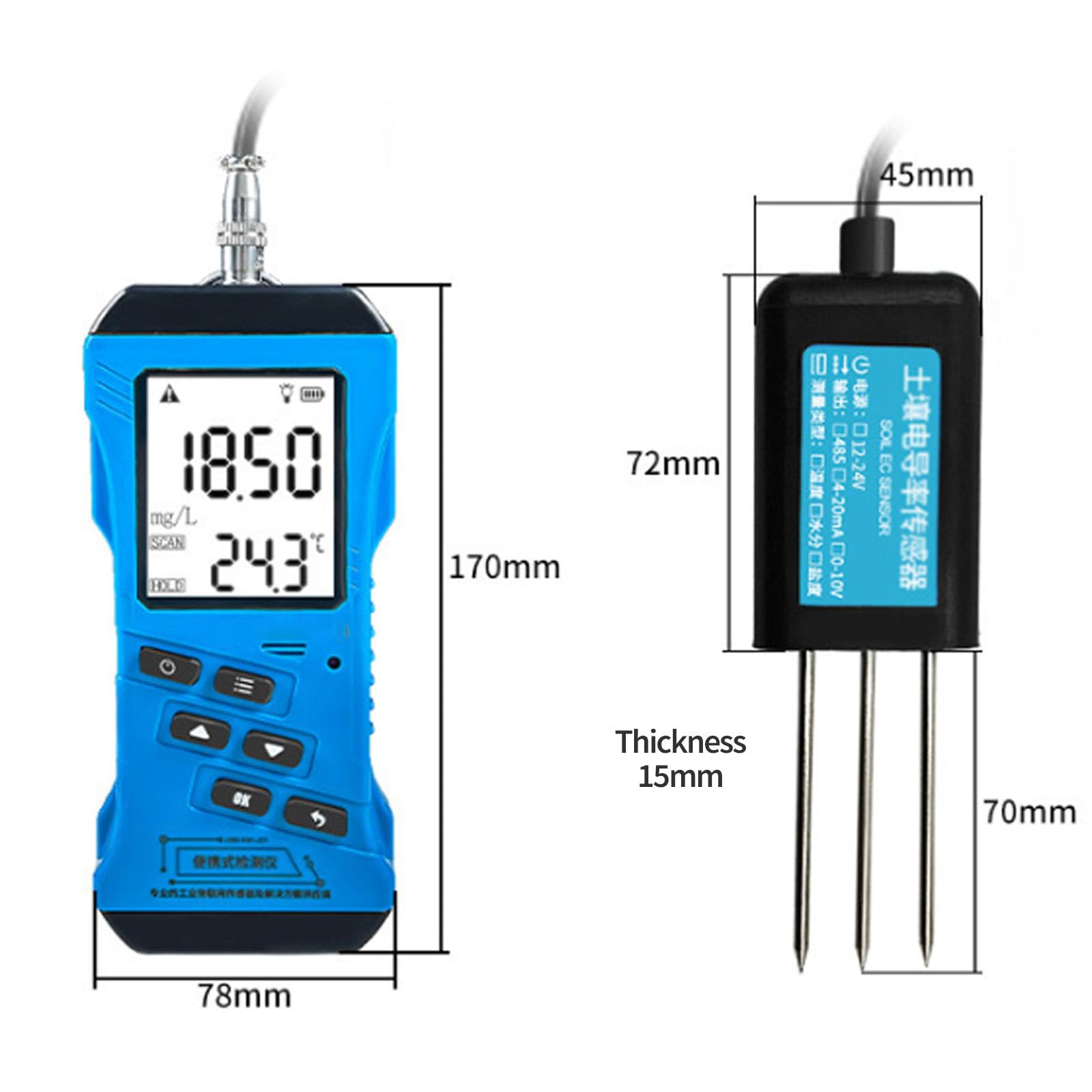 Cyfrowy tester gleby, czujnik temperatury wilgoci NPK PH 7 w 1 z podświetlanym wyświetlaczem LCD, niezbędny zestaw ogrodowy do trawnika, gospodarstwa, do pielęgnacji roślin wewnątrz i na zewnątrz