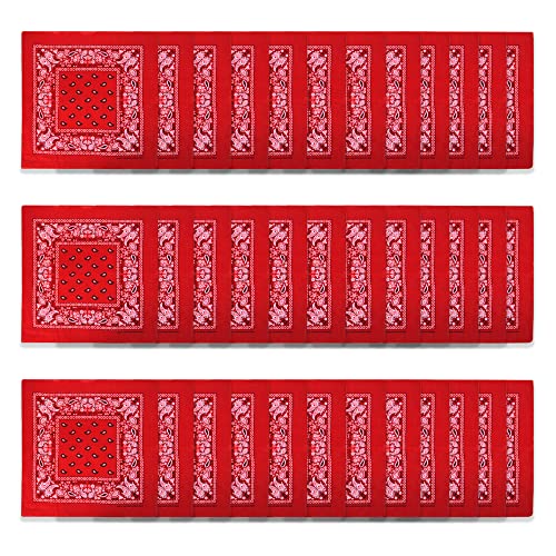 36 PK Bandanas for Men and Women, 100% Cotton Bandana - Gold, Black, White +20 Color Mens Handkerchiefs Bandana Pack (Red)