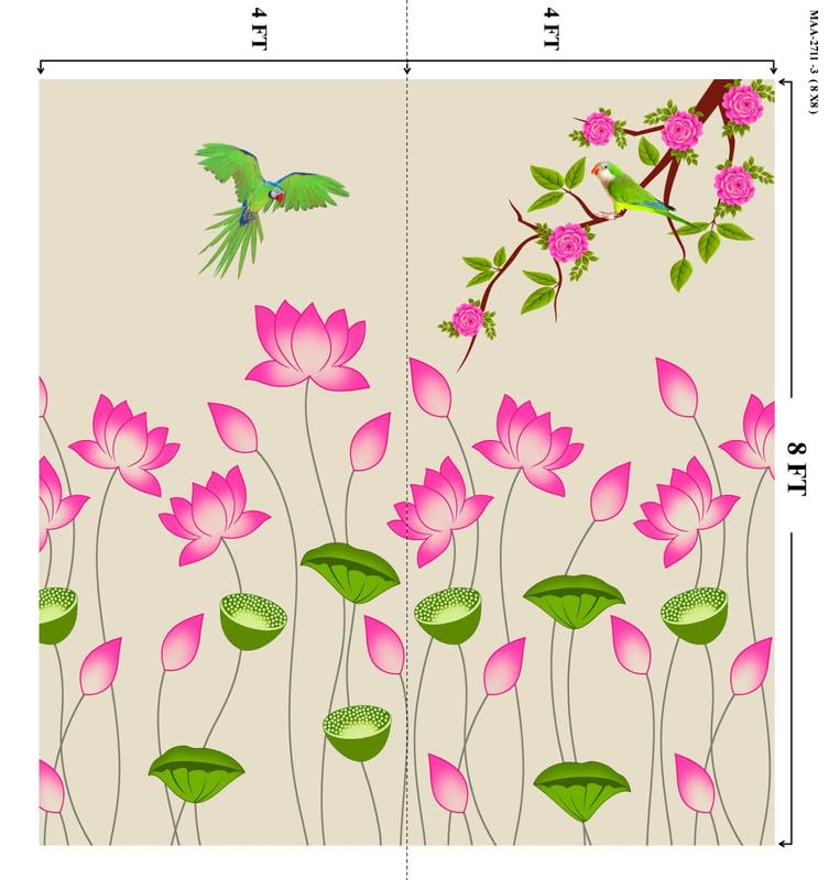 Image of Lotus Backdrop decorationss Cloth | Wedding Backdrops Lotus & Parrot Backdrop Cloth, Pooja Backdrop decorationss, (8x8 feet) Decorations Backdrop Cloth for Pooja | ugadi backdrops